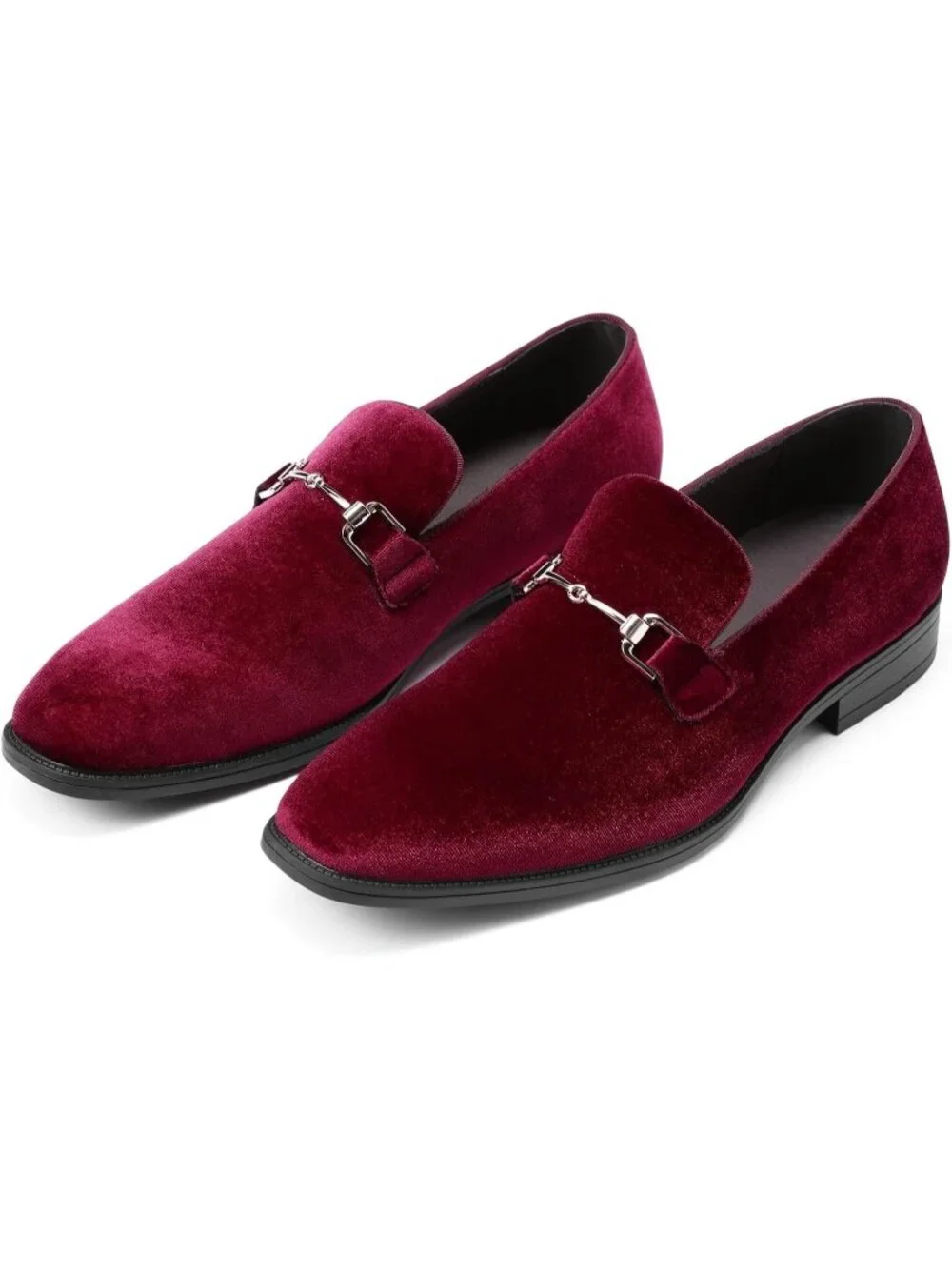 Men's Burgundy Red Velvet Business Party Prom Formal Dress Shoes Loafers
